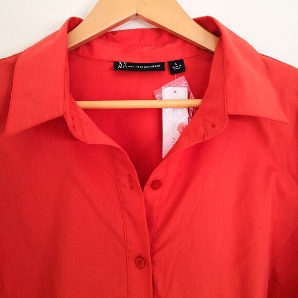 NY&C Poplin High-Low Blouse Coral Red Size L - Picture 2 of 5